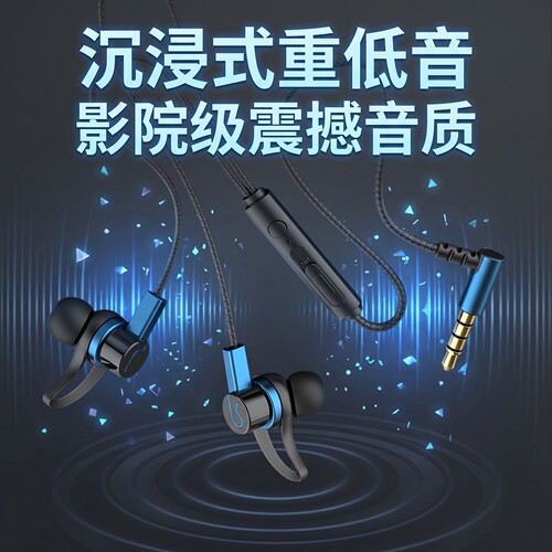 有线耳机入耳式适用于华为小米扁头typec耳麦OPPOvivo通用K歌