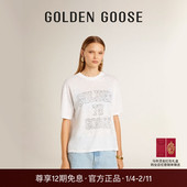 Golden Goose女款 JOURNEY白色LOGO印花亚麻T恤GGDB