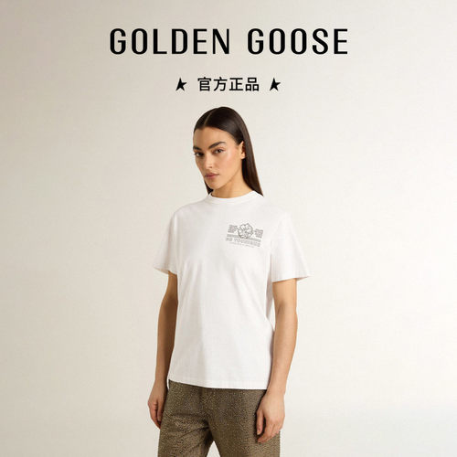 Golden Goose女Journey系列黑色印花图案白色T恤GGDB