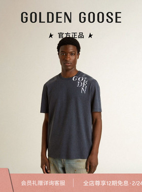Golden Goose男JOURNEY蓝色男士圆领白色印花T恤礼物GGDB