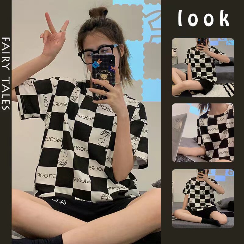 夏季薄款女士睡衣套装可外穿简约休闲可爱风家居服短袖短裤两件套
