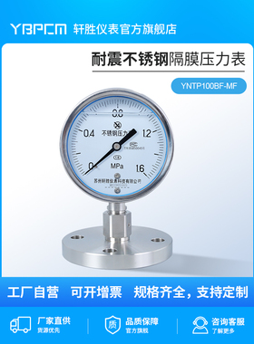 YNTP100BF单法兰不锈钢隔膜压力表DN50压力表隔膜耐震DN25不锈钢