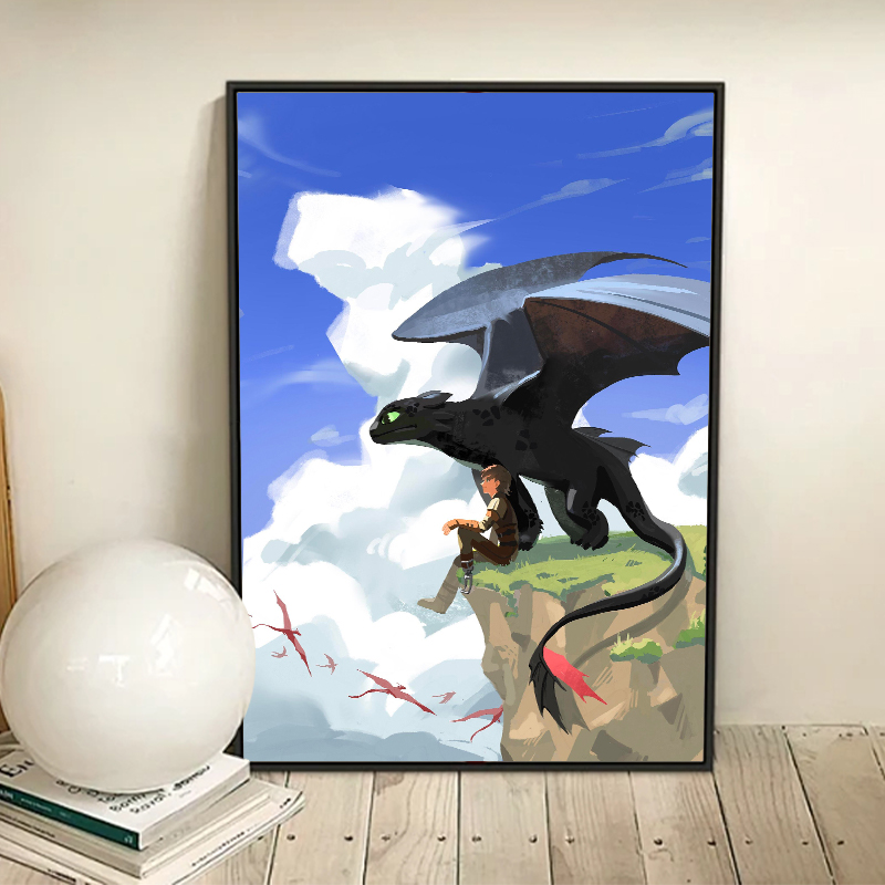 无牙仔驯龙高手数字油画diy手绘涂色手工客厅卧室电表箱装饰画图片