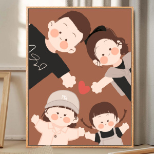 幸福一家人diy数字油画填充上色画填色卡通油彩画定制客厅装饰画