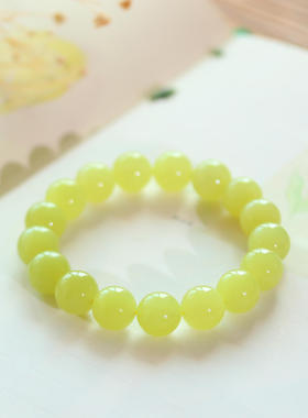 和田玉精品黄玉鸡油黄玉手串珠串送礼正品玉带证书高品质玉石12mm