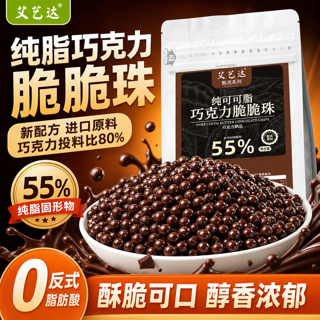 艾艺达巧克力脆脆珠纯可可脂豆球蛋糕装饰夹心甜品点缀烘焙专用