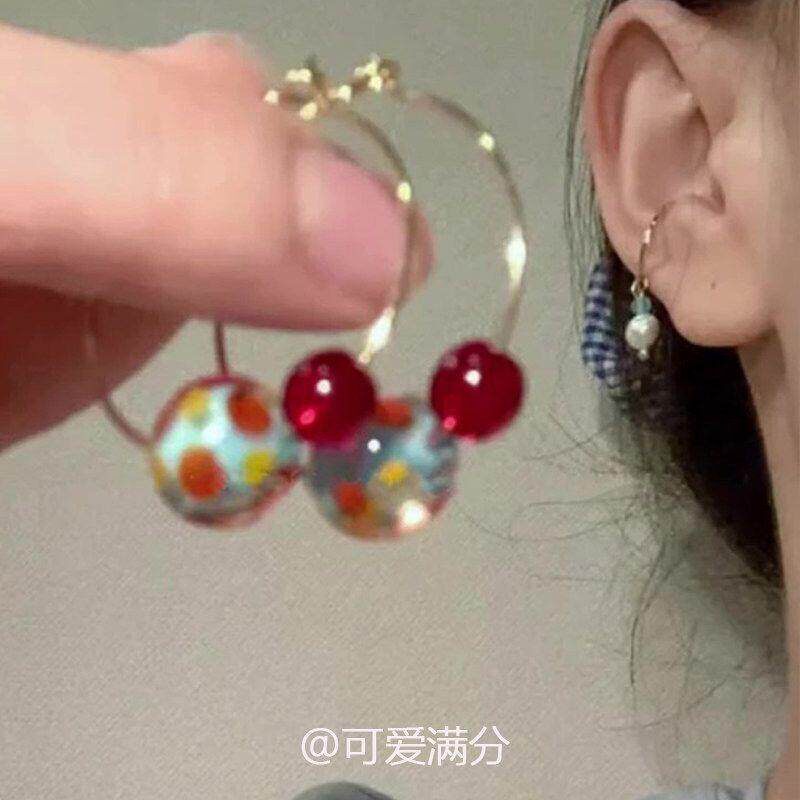 2026新款法式彩虹多巴胺风彩色圆球长款耳扣精致百搭气质耳环H388