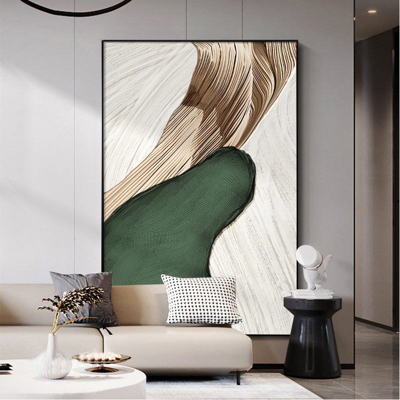 现代装饰画客厅沙发背景墙挂画绿色肌理玄关酒店别墅挑空壁画抽象图片