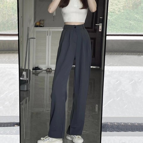 阔腿裤女春秋高腰垂感拖地显瘦直筒裤夏季休闲小个子西装裤高级感