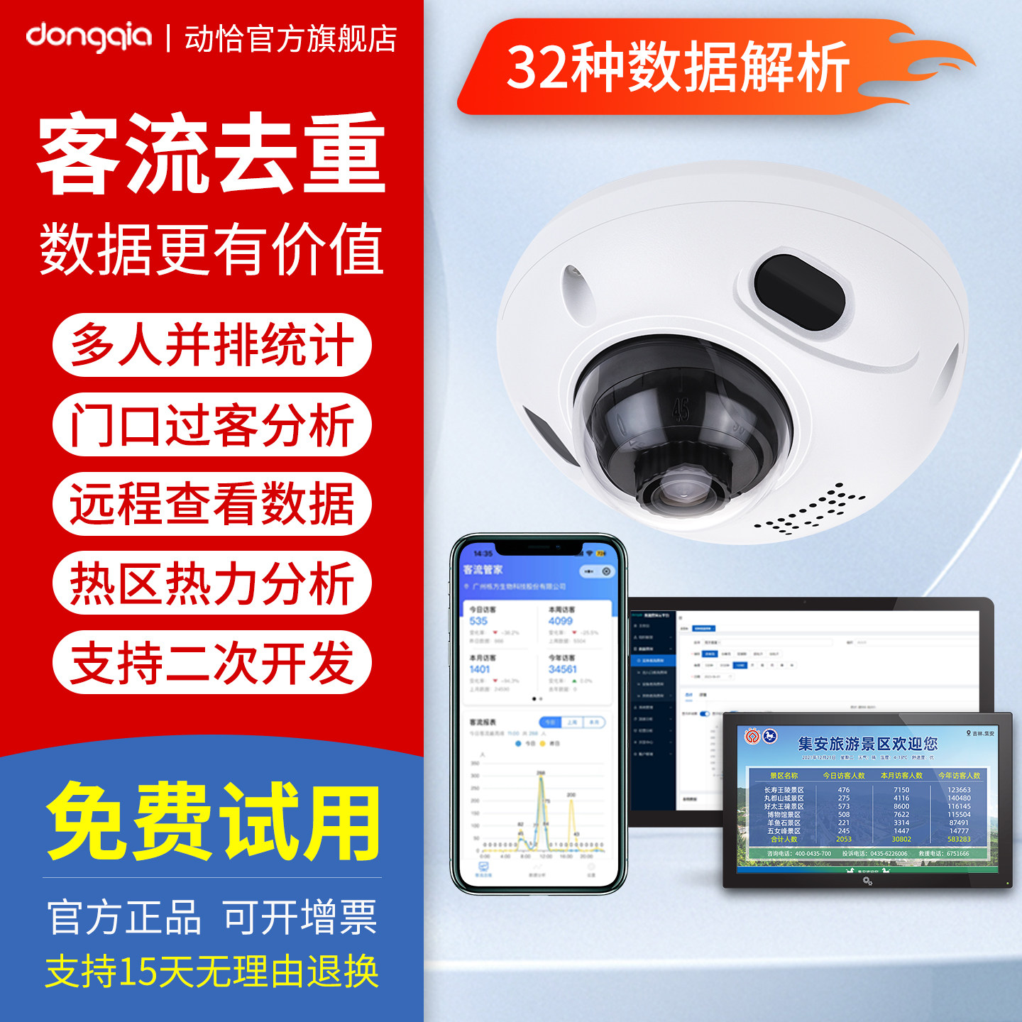 动恰去重客流量统计系统门店商场人数客流计数器监视摄影镜头风景