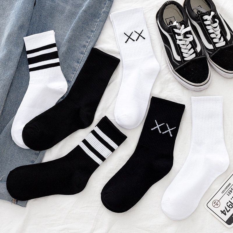 袜子女中筒纯棉秋冬黑色运动ins潮街头日系jk条纹长筒袜男堆堆袜