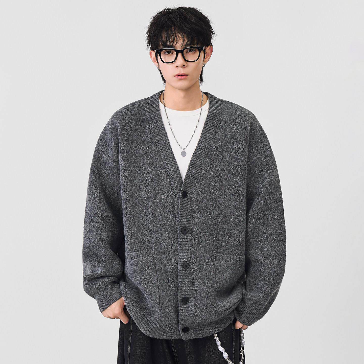 CHAN MONTH春秋季潮牌复古休闲系扣针织衫V领毛衣男上衣外套开衫