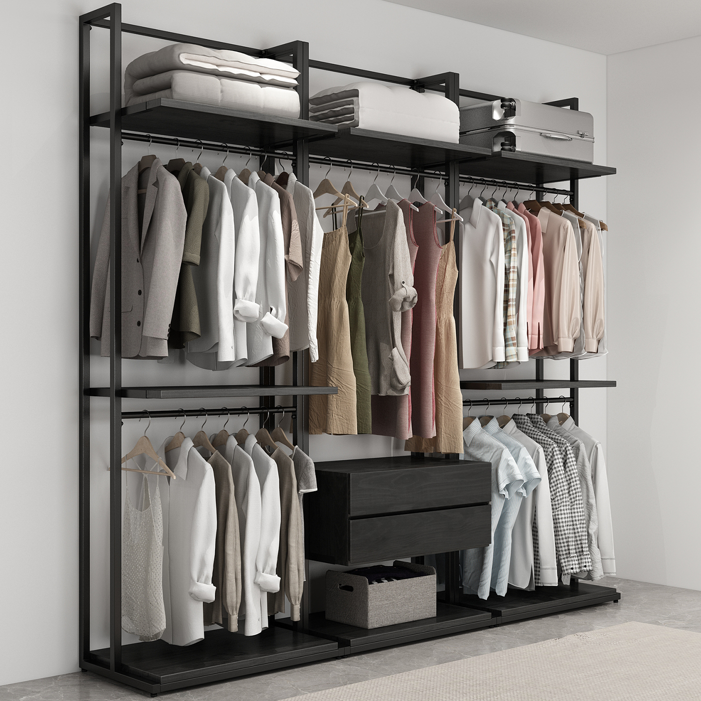 众卿家用卧室简约钢架衣柜实木