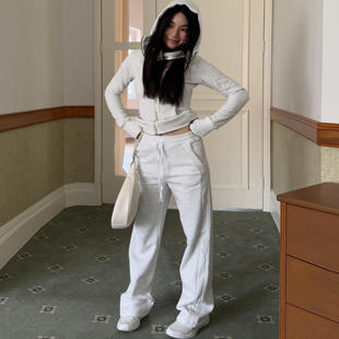 lu同款秋冬加绒修身连帽运动外套女Scuba卫衣套装保暖显瘦户外