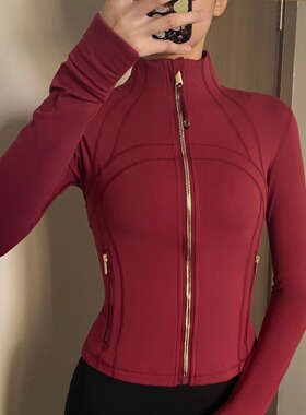darling瑜伽服短外套女拉链修身长袖显瘦运动健身上衣跑步