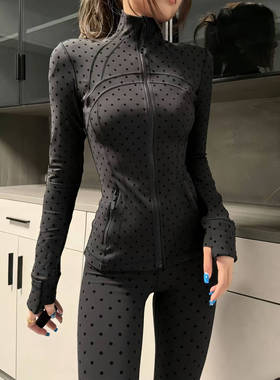 LU同款波点套装瑜伽外套女修身显瘦立领拉链运动健身服套装紧身裤