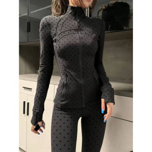 紧身裤 LU同款 显瘦立领拉链运动健身服套装 瑜伽外套女修身 波点套装