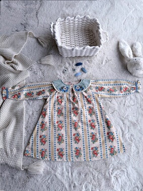 Millie Baby｜2026新款法式复古碎花刺绣棉质娃娃领连衣裙