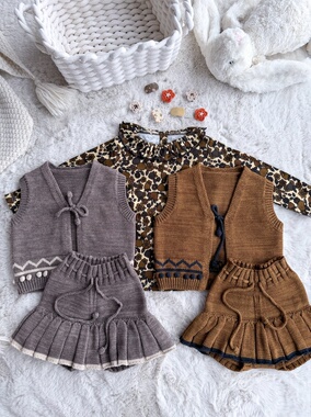 Millie Baby｜MP春秋女童宝宝手工球球针织马甲背心短裤裙套装