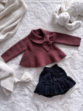 Millie Baby｜小众MP2025新品蝴蝶结毛衣喇叭针织衫套装