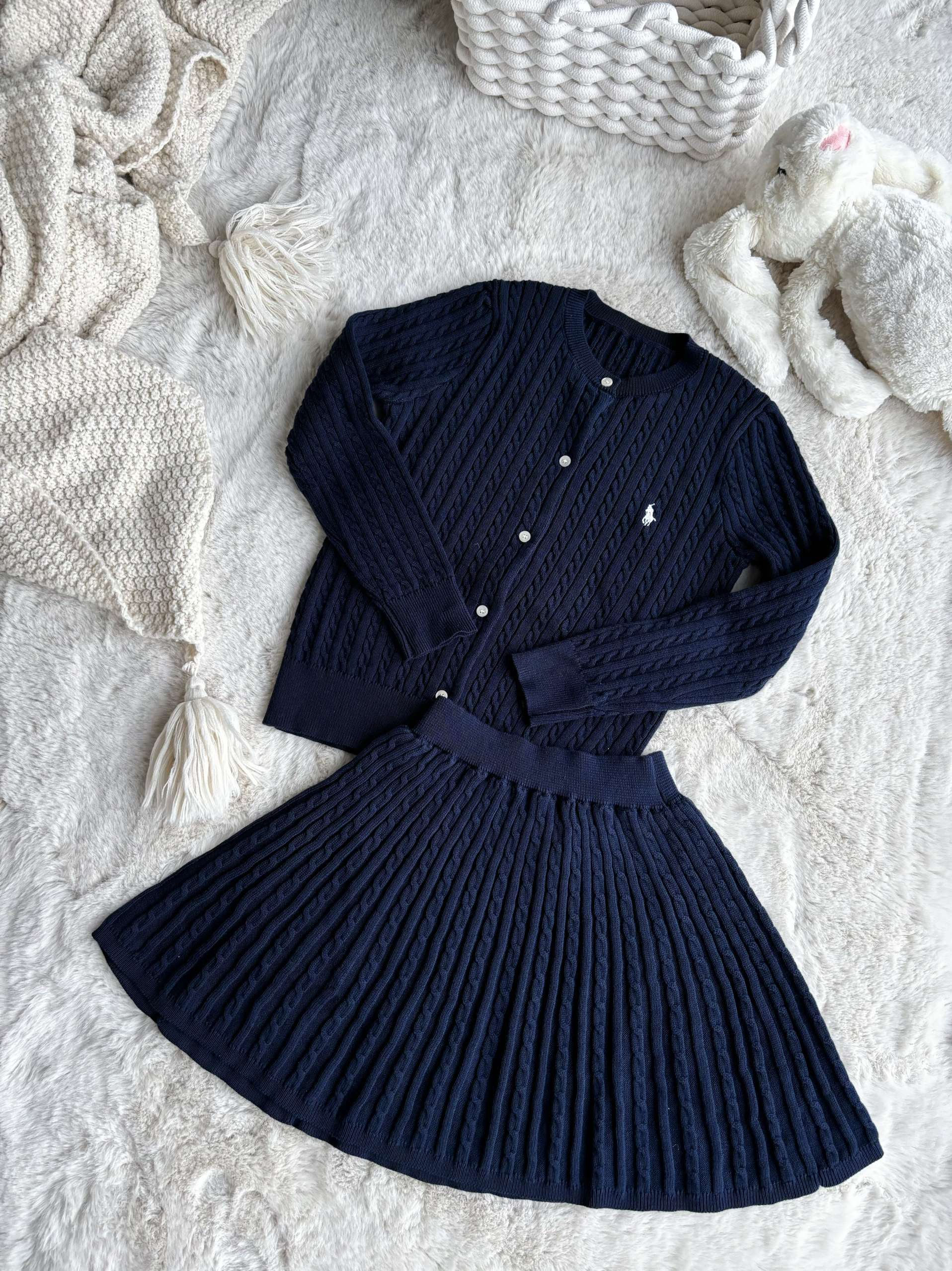 Millie Baby｜麻花针织套装女童2024秋冬新年绞花开衫半身裙套装