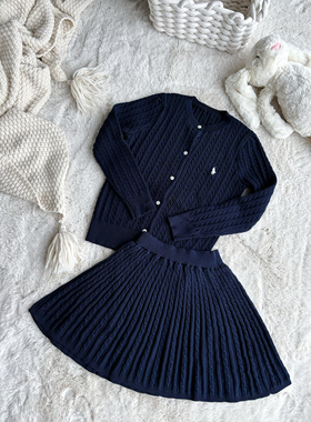 Millie Baby｜麻花针织套装女童2024秋冬新年绞花开衫半身裙套装