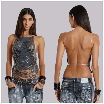 绝！「y3k xxx」jaded链条拼接网纱大露背吊带 going回头率