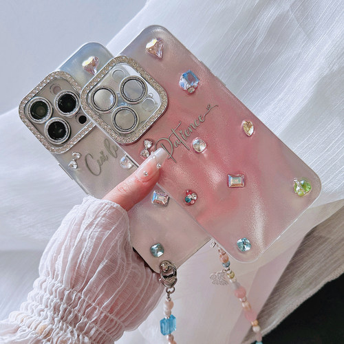 全包镜头带钻石手提链斜挎手机壳