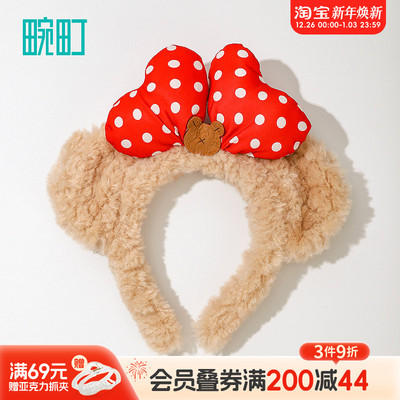 畹町萌宠系列红色波点蝴蝶结发箍可爱耳朵头箍拍照显脸小发饰
