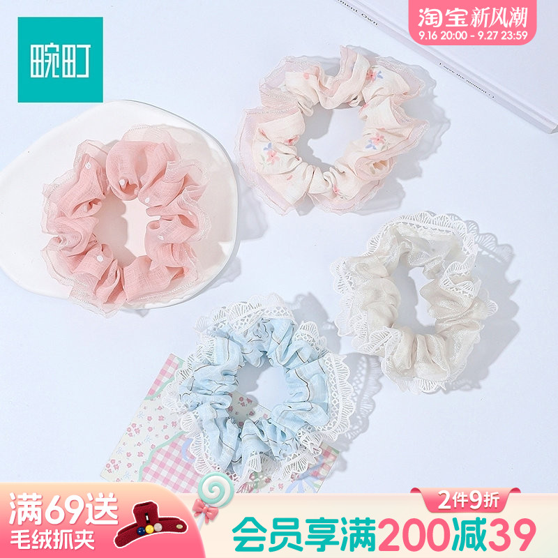 畹町韩系蕾丝拼接碎花小肠发圈软妹褶皱发绳日常扎发不伤发发饰图片