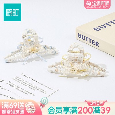 畹町蕾丝蝴蝶结布艺大号抓夹女高级感半扎发夹子鲨鱼夹发饰