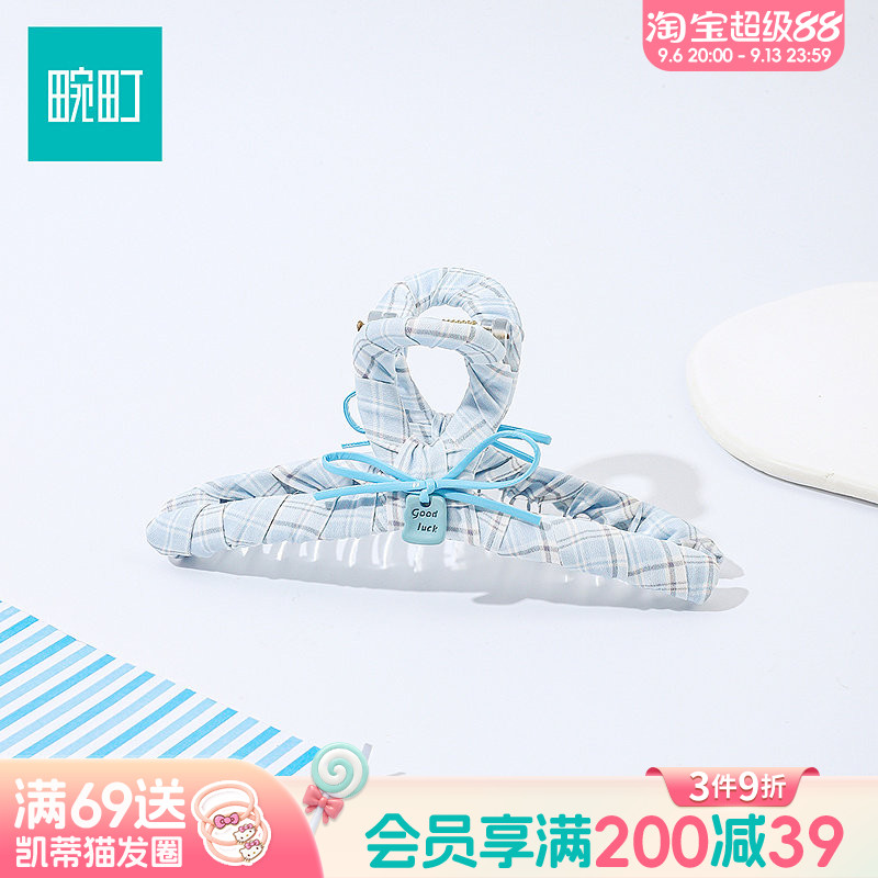畹町蓝格纹布艺大号抓夹女高级感半扎发夹子鲨鱼夹发饰图片