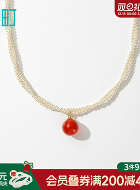 畹町优雅红珠项链复古法式高级感优雅百搭珍珠短链锁骨链