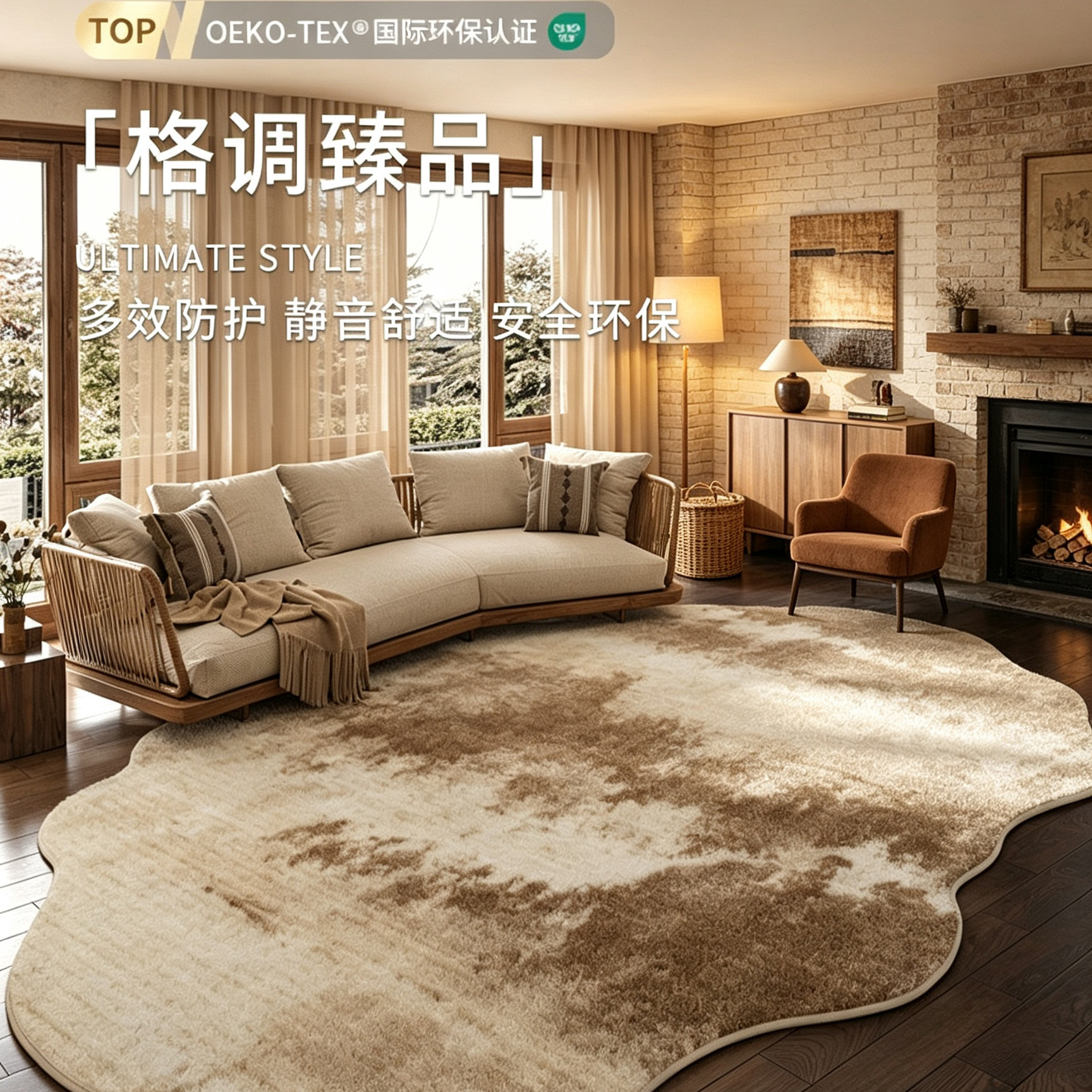 仿羊绒防滑客厅地垫免洗可擦简约
