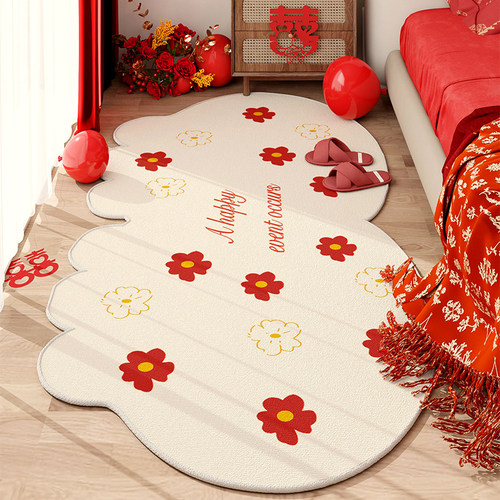 结婚地毯卧室不规则床边毯主卧婚房加厚红色脚垫新婚防滑喜庆地垫