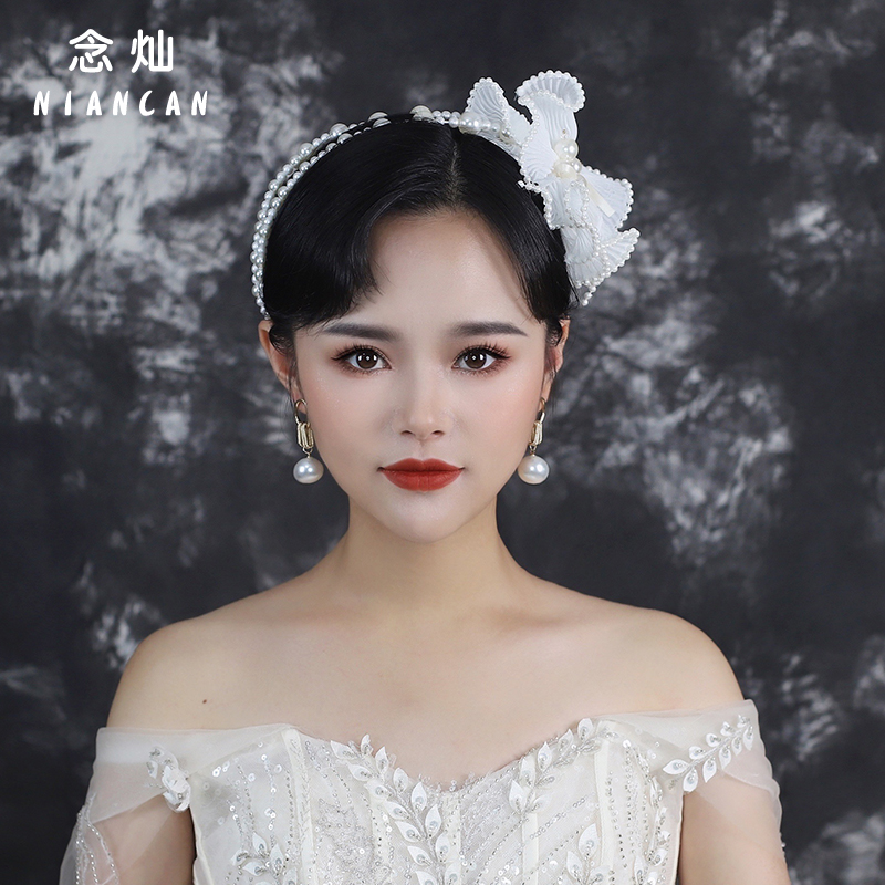 念灿新娘头饰珍珠发箍韩式森系花朵串珠头箍结婚跟妆造型婚纱发饰