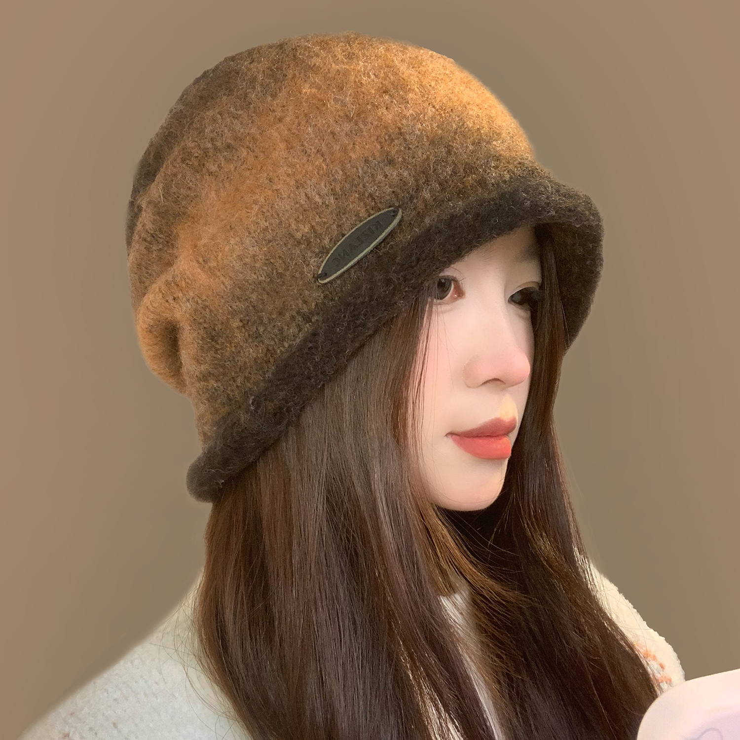 渐变色卷边堆堆帽女秋