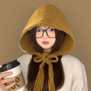 戚薇同款渔夫帽护耳女秋冬季针织盆帽子巴拉克拉法毛线帽子百搭潮