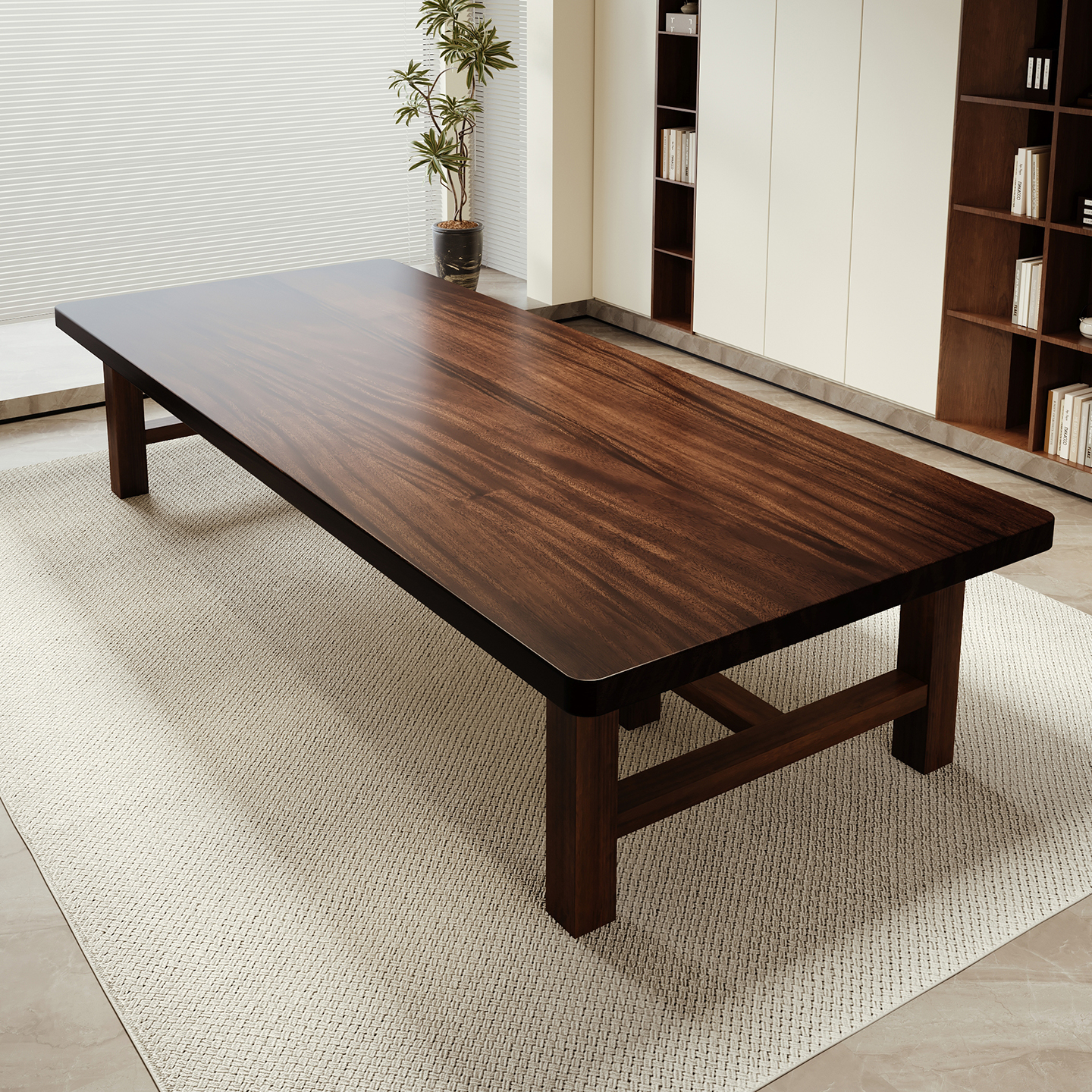 办公室会议桌南美胡桃木书桌实木大板工作台简约客厅家用学习桌