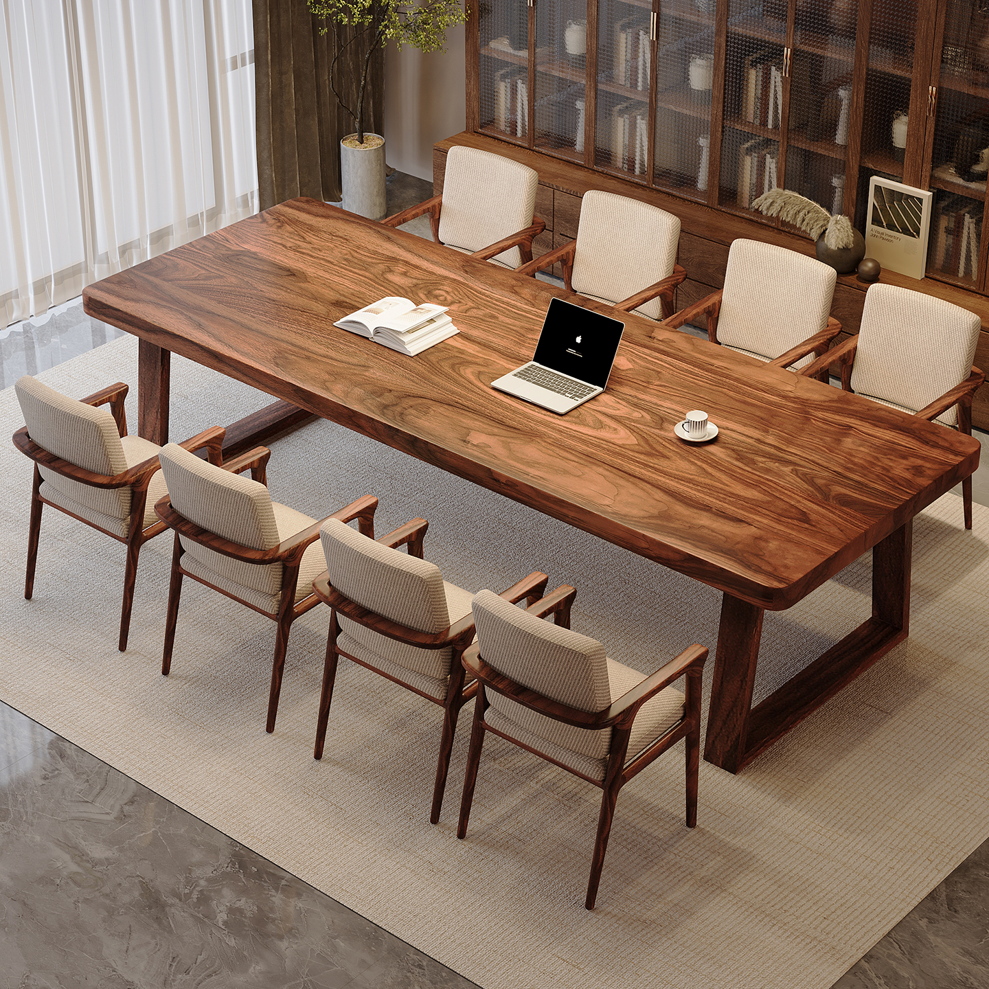 黑胡桃木去客厅化一体大长书桌