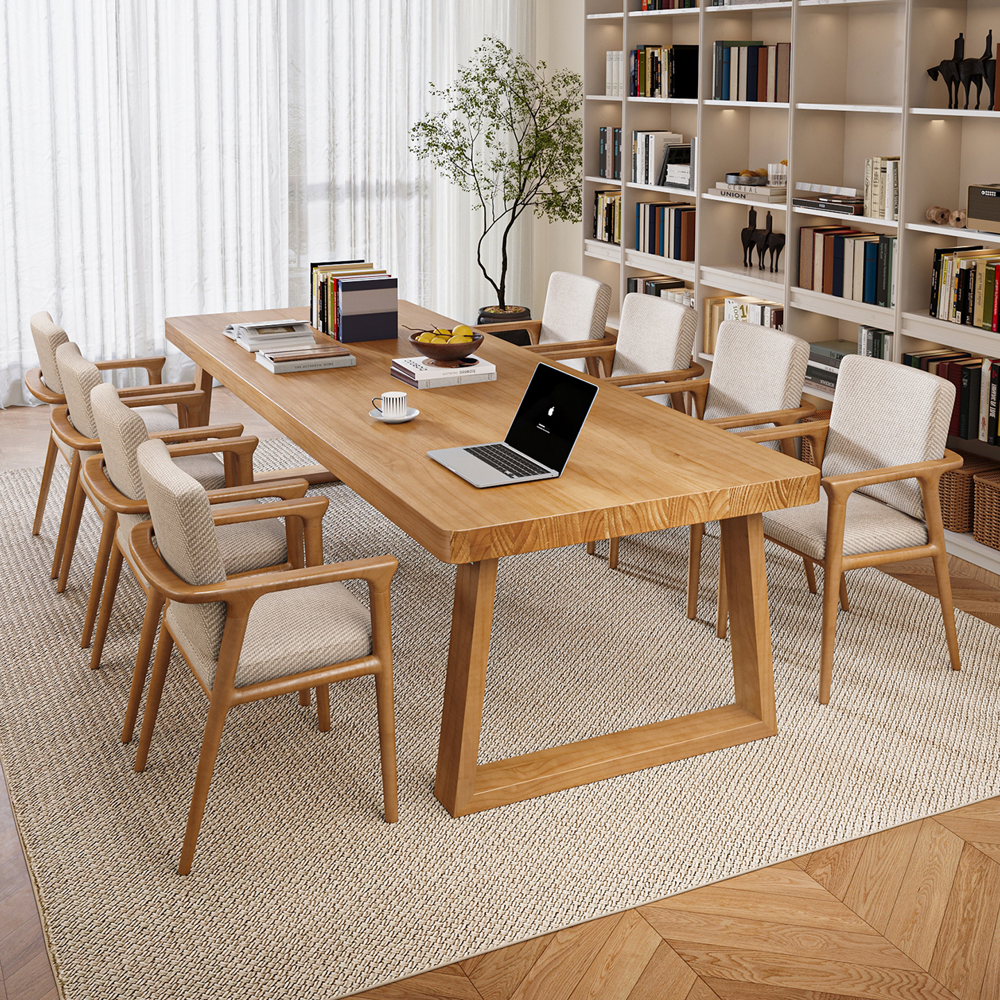 原木色实木大板书桌白蜡木