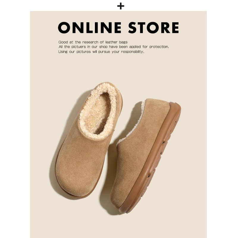 真皮~小土豆勃肯鞋女加绒2025秋冬季新款保暖毛毛棉鞋厚底雪地靴