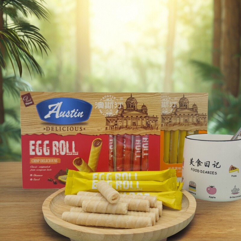 澳斯汀流心蛋卷注心蛋卷巧克力咸蛋黄夹心网红零食便携蛋卷脆皮卷