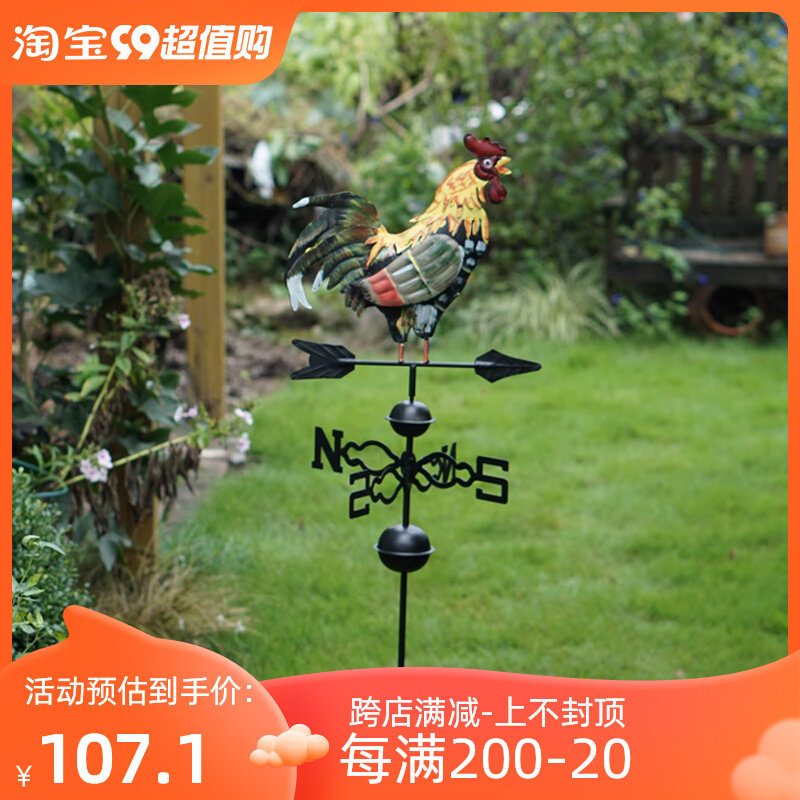 复古彩绘公鸡风向标花插户外花园庭院乡村双面彩色指向标装饰摆饰