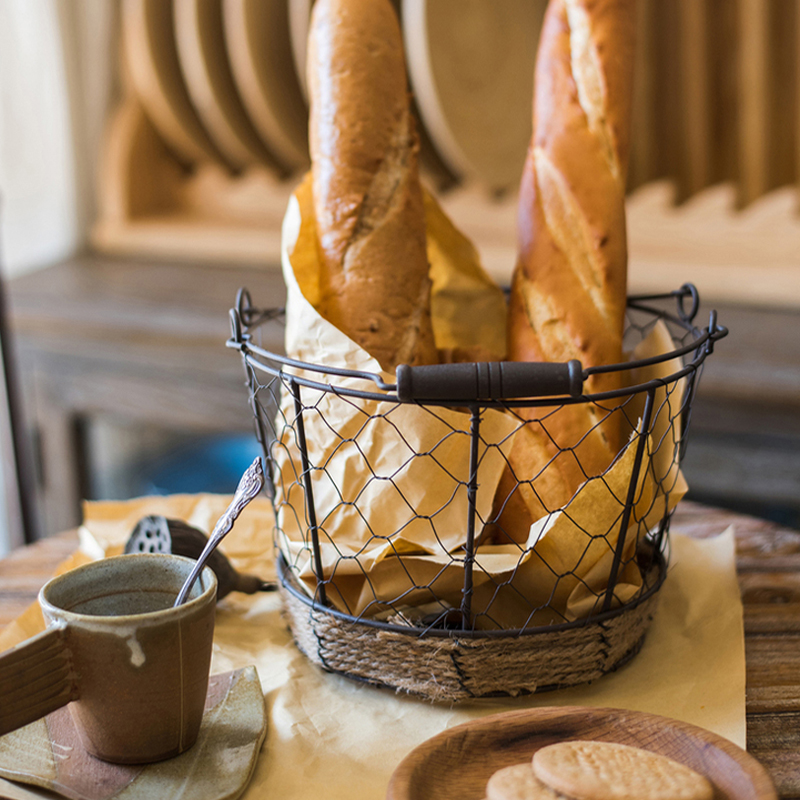 复古铁艺编织提篮桌面装饰摆件