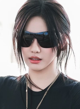 美式复古连体大框未来感无框太阳镜女黑色时尚个性显脸小遮阳墨镜