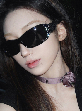 美式yk2辣妹千禧黑框镶钻墨镜女