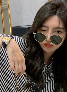 复古圆框茶色墨镜女带度数潮网红