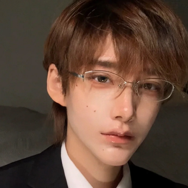 半框眼镜男潮高级感金丝边椭圆形近视可配度数钛材眼镜框防蓝光女