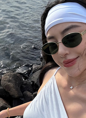 椭圆复古金属美式猫眼墨镜女潮辣妹风高级感圆脸显瘦街拍太阳镜男